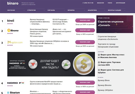 Binaro.ru - лучший агрегатор информации о бинарных опционах